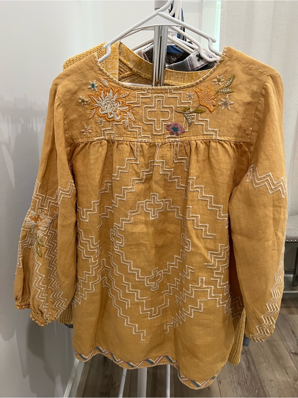 Johnny Was Mustard Embroidered Floral Tunic - Picture 2 of 4